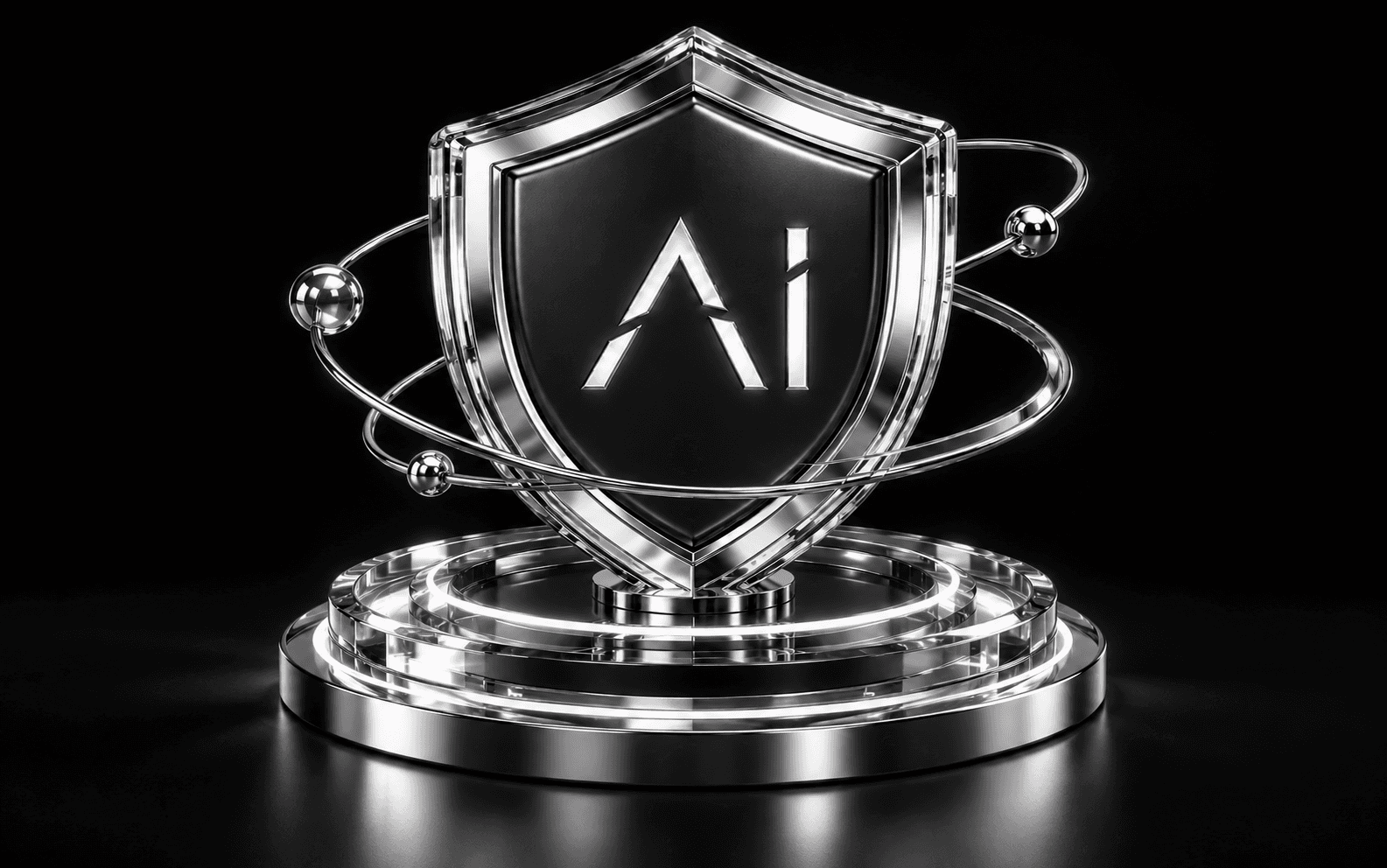 An illuminated AI shield representing data protection